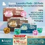 Kapsa Laundry Pods - 30 Capsules | 10-in-1 Detergent Fragrance Softener | 10X Cleaning Power | Stain & Odour Removal | Low Suds For Sensitive Skin | Top Load & Front Load Washer | Eco-Friendly
